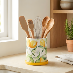 Lemon Pattern Porcelain Utensil Holder Large